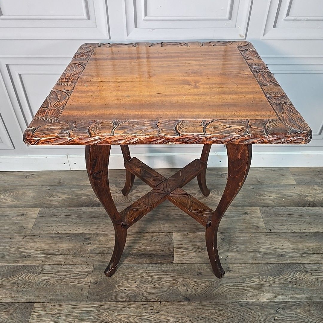 Antique Lamp Table Liberty Style Carved Arts & Crafts Plant Stand Side Wooden photo Furniture