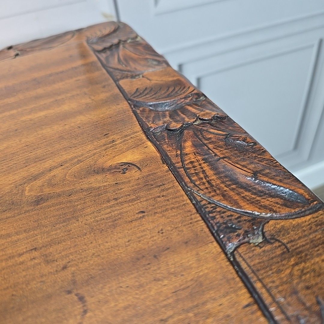 photo furniture Antique Lamp Table Liberty Style Carved Arts & Crafts Plant Stand Side Wooden