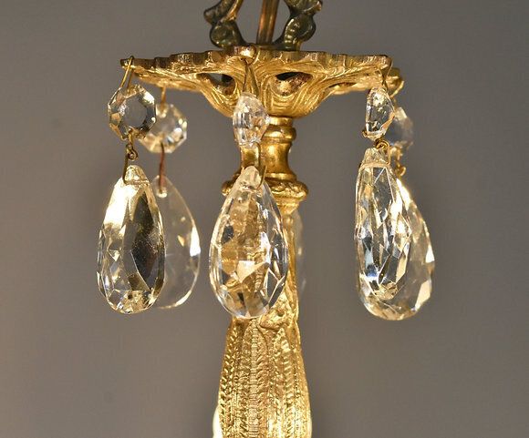 French Antique Gilt Brass And Cut Glass Chandelier photo 600.0