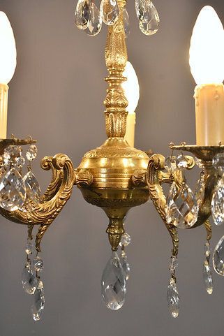 French Antique Gilt Brass And Cut Glass Chandelier photo buy