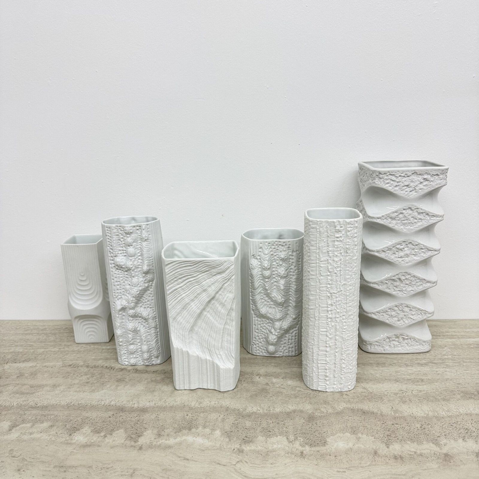 Set Of 6 Rosenthal Bisque Reliëf Vases Op Art 1970s photo vintage