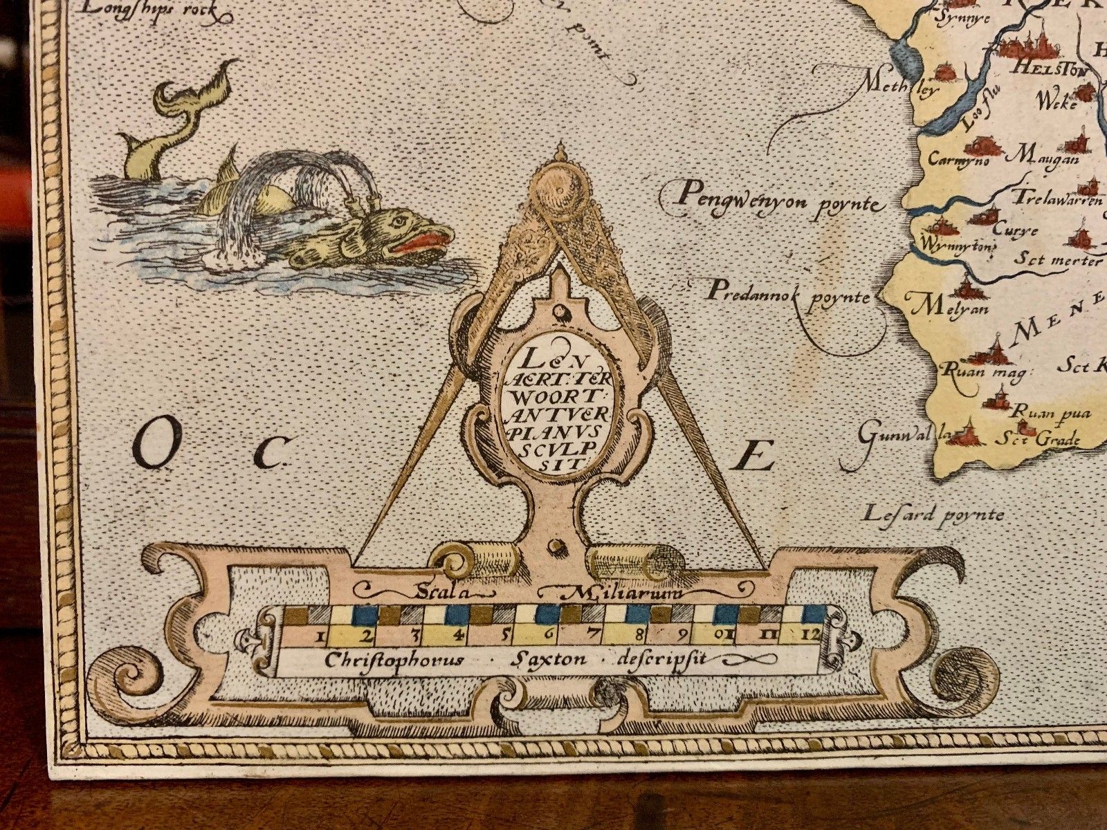 Antique Saxton Map Of Cornwall 1576 British Museum Gilded Hand Coloured Large photo Art