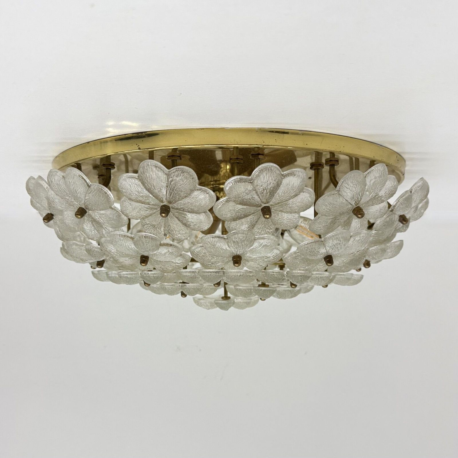 Large Floral Crystal Glass Flush Lamp By Ernst Palme 1970s photo Lighting
