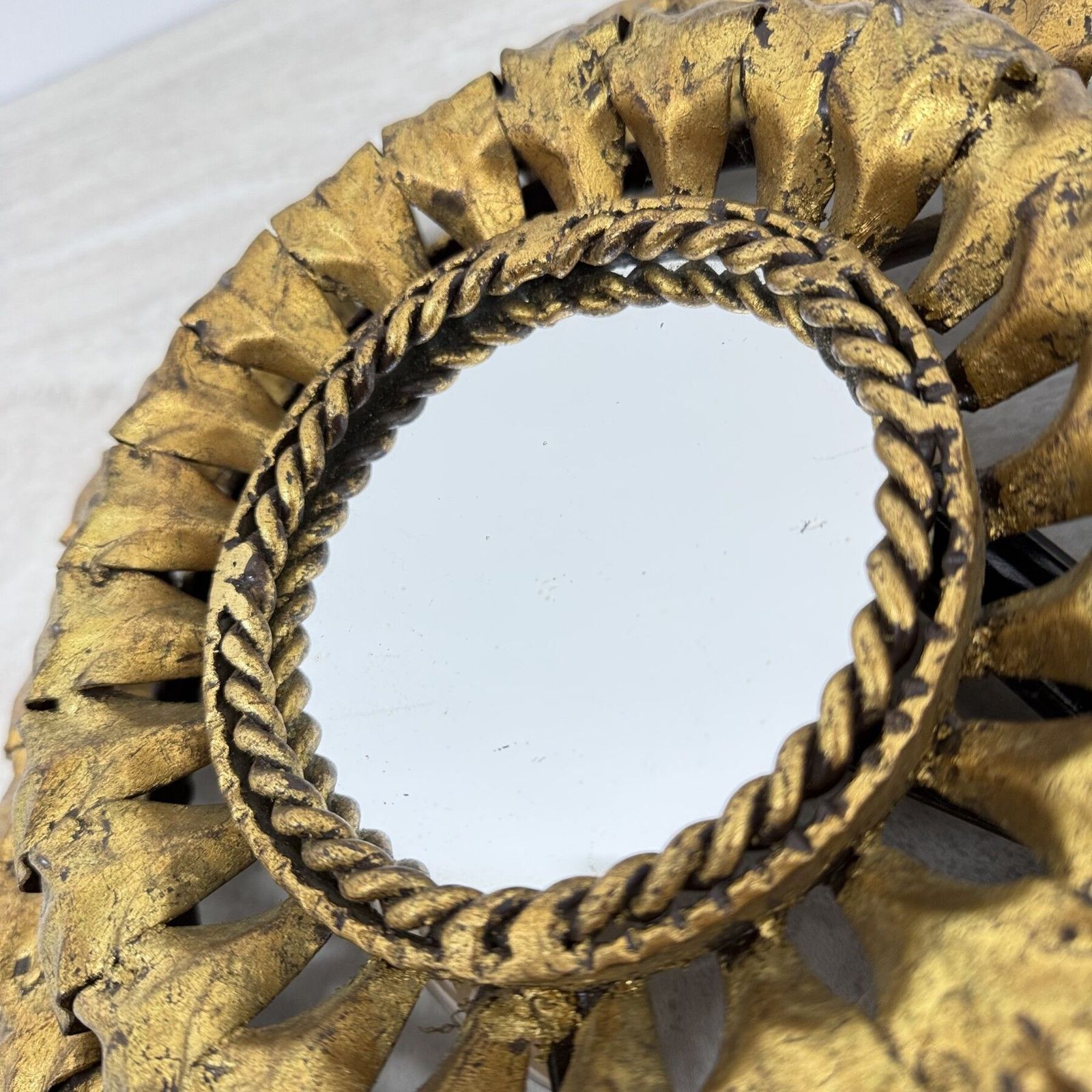 Vintage Mid Century Sunburst Verlichte Spiegel Met Gouden Vergulding, Jaren 1970 photo vintage