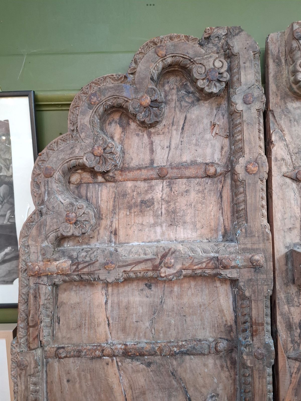 19th Century Large Indian Sal Wood Carved Doors photo furniture