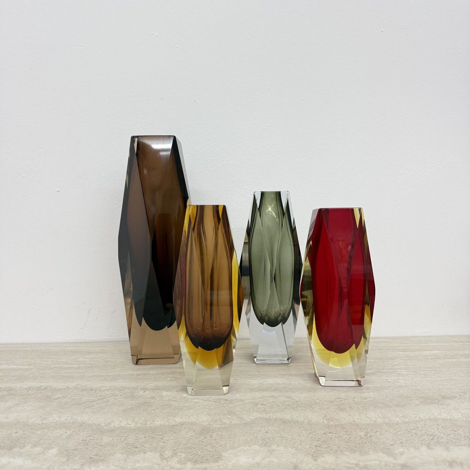 Set Van 4 Murano Sommerso Glas Geslepen Vazen Van Flavio Poli, Jaren 1970 photo vintage