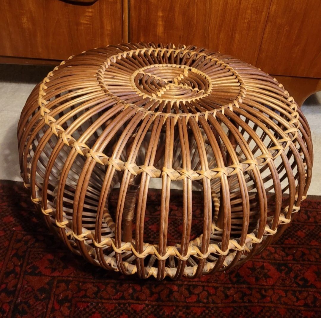 Franco Albini Large Mid Century Ottoman Lobster Pot Footstool Wicker