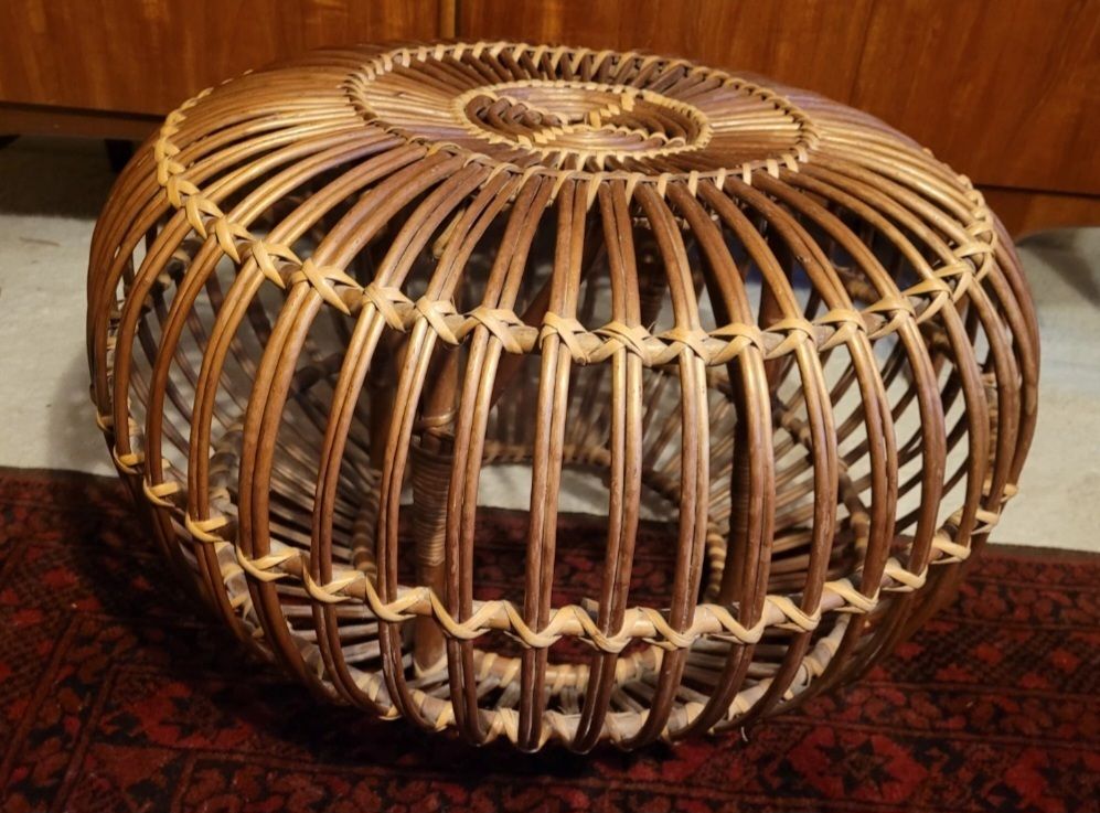 Franco Albini Large Mid Century Ottoman Lobster Pot Footstool Wicker photo Furniture