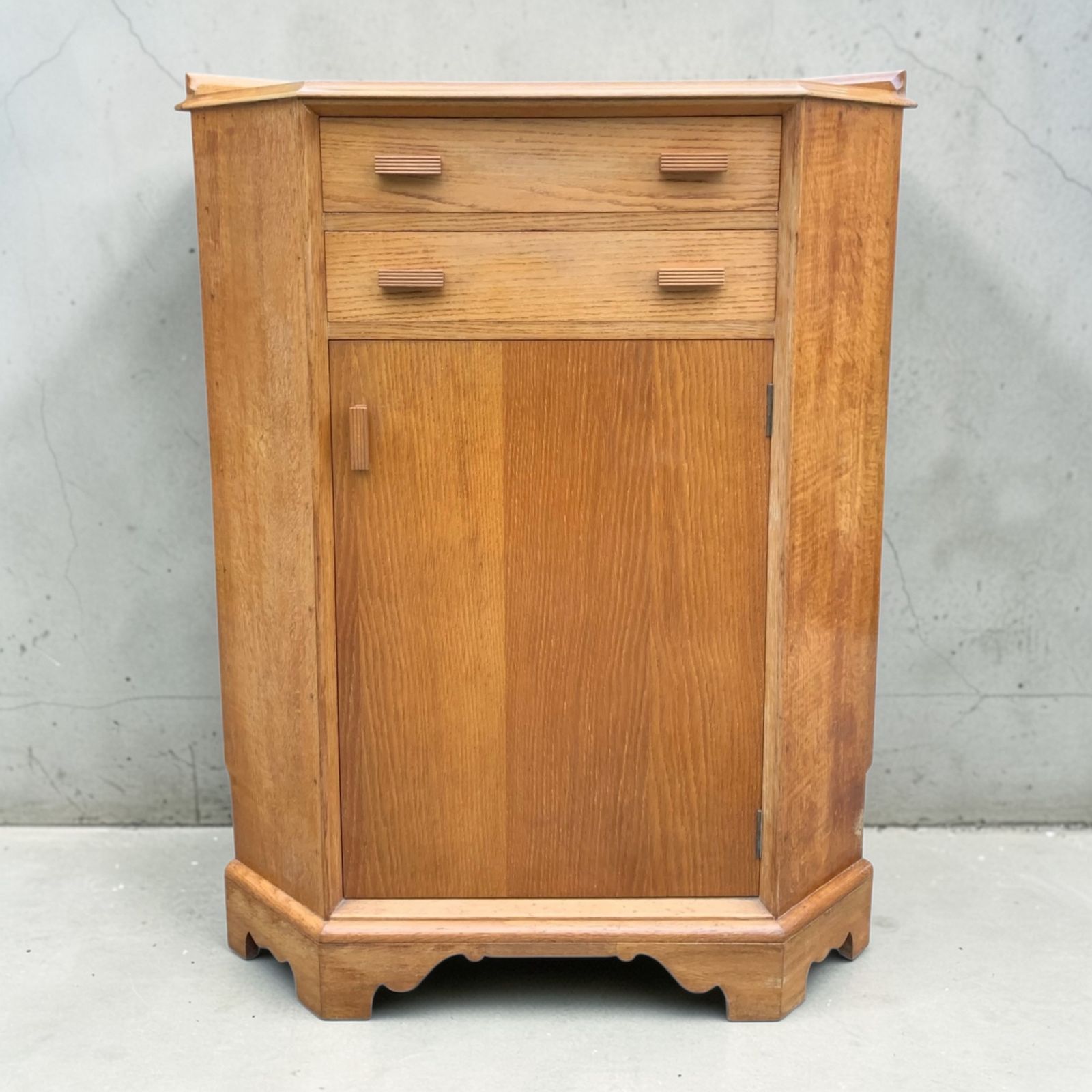 Mid Century Light Oak Corner Cupboard