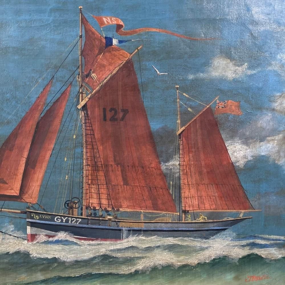 Antique Marine Painting   Grimsby Fishing Ketch photo 1200.0