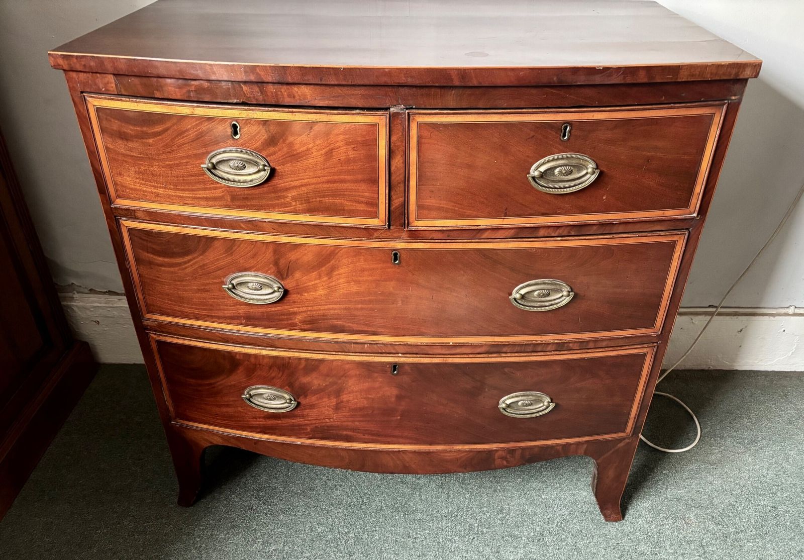 Regency Mahogany And Satinwood Inlaid Small Bow Front Chest Of Drawers photo Furniture