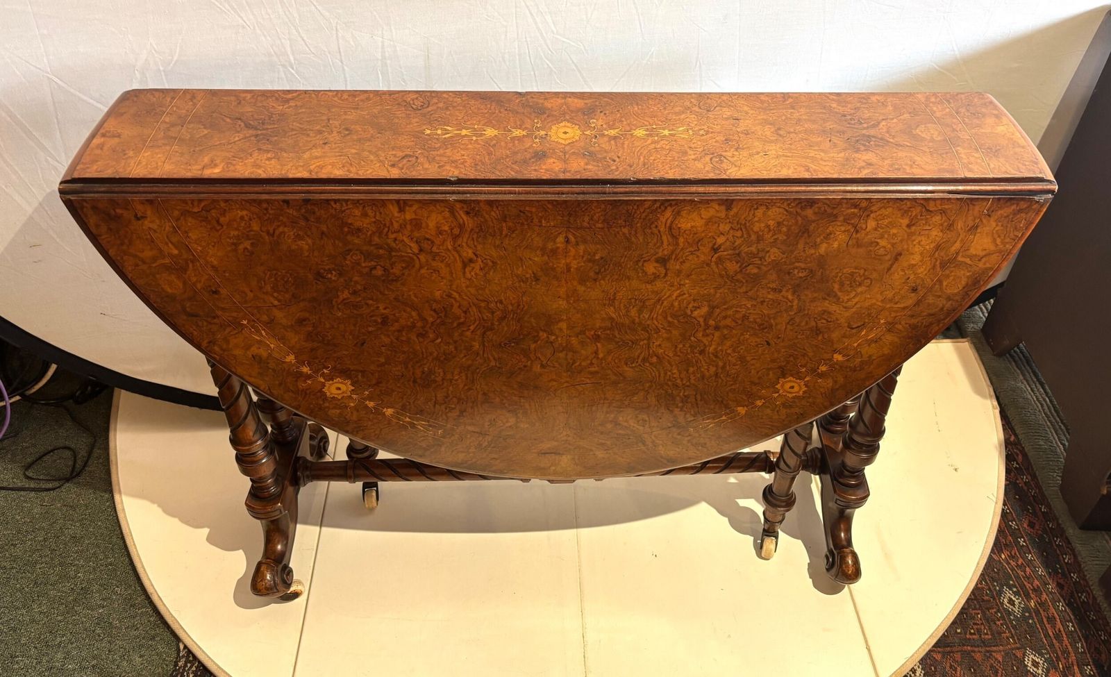 Victorian Burr Walnut And Floral Marquetry Inlaid Oval Sutherland Table photo Furniture