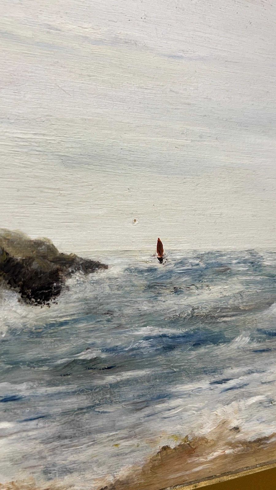 Early 1900s Signed F. Seymour Oil On Board Coastal Seascape Painting Vintage Marine Picture photo Art