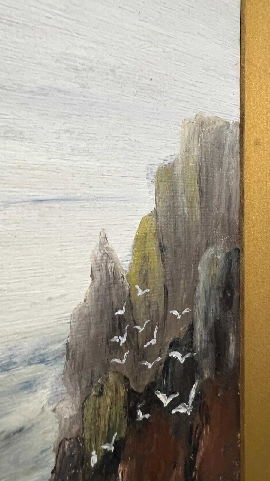 Early 1900s Signed F. Seymour Oil On Board Coastal Seascape Painting Vintage Marine Picture photo 254.0