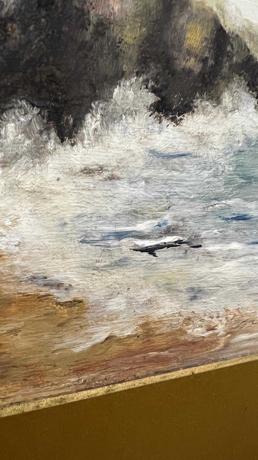 Early 1900s Signed F. Seymour Oil On Board Coastal Seascape Painting Vintage Marine Picture photo vintage