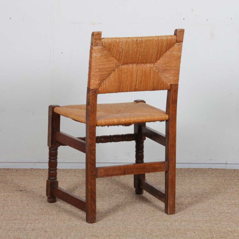 photo for sale Set Of 6 Wooden Straw Chairs, French Craftsmanship, 1950