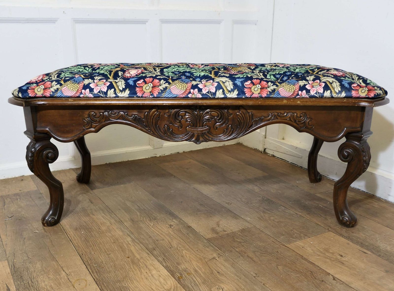 Window Stool Upholstered In Navy Liberty William Morris Velvetwindow Stool Upholstered In Navy Liberty William Morris Velvet photo for sale