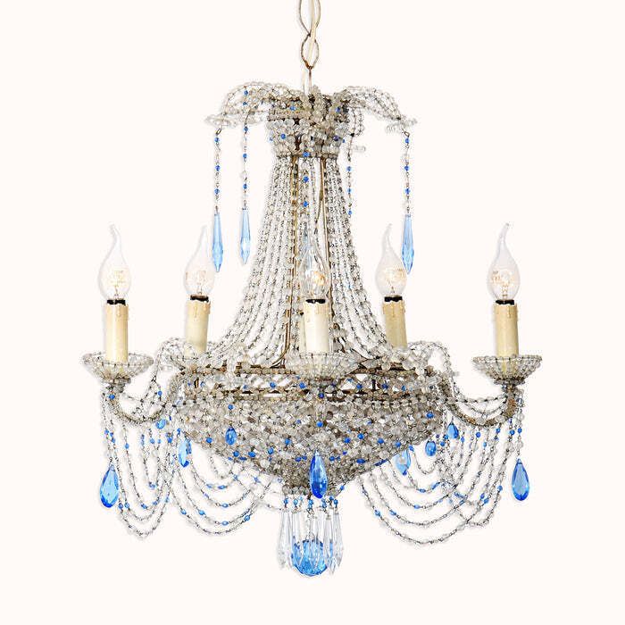 19e Eeuwse Italiaanse Kralenlustre Met Saffierblauwe Druppels