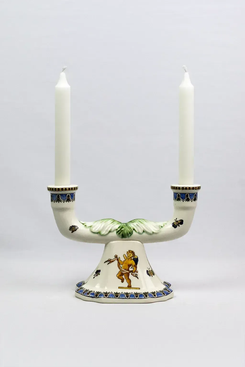 Pair Of Renaissance Style Earthenware Candlesticks – Gien Pottery Factory, 1970s photo for sale
