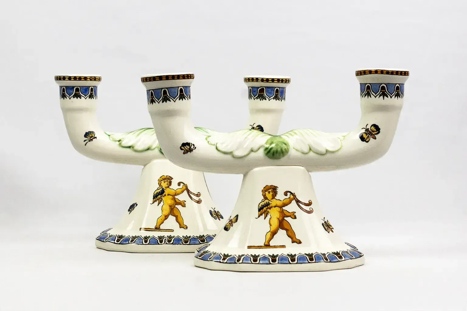 Pair Of Renaissance Style Earthenware Candlesticks – Gien Pottery Factory, 1970s photo Home Decor