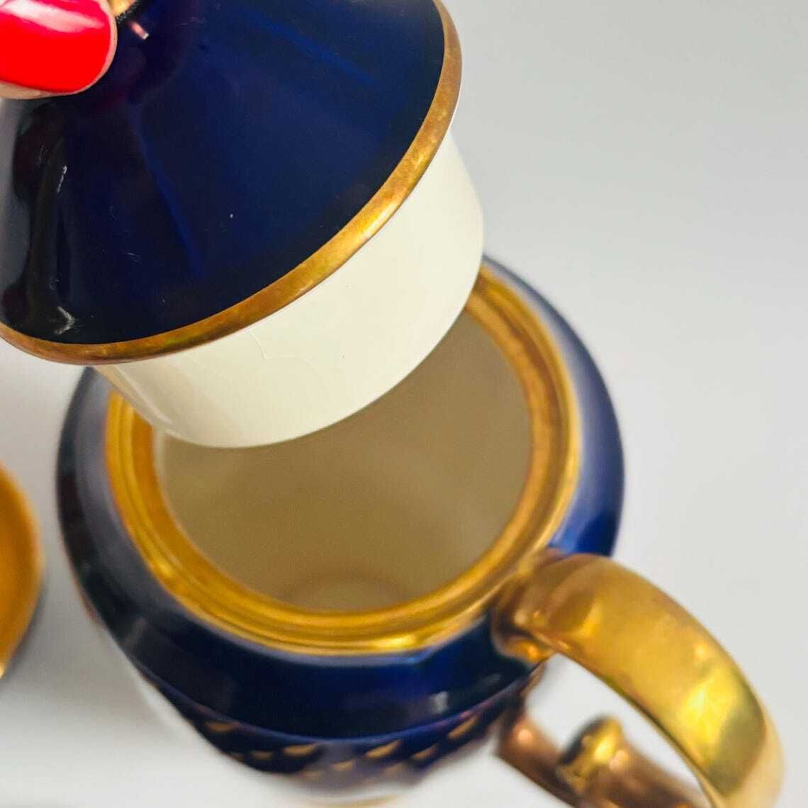photo vintage Rare Art Deco Crown Devon Fieldings Cobalt & 24k Gold Teardrop Coffee Service