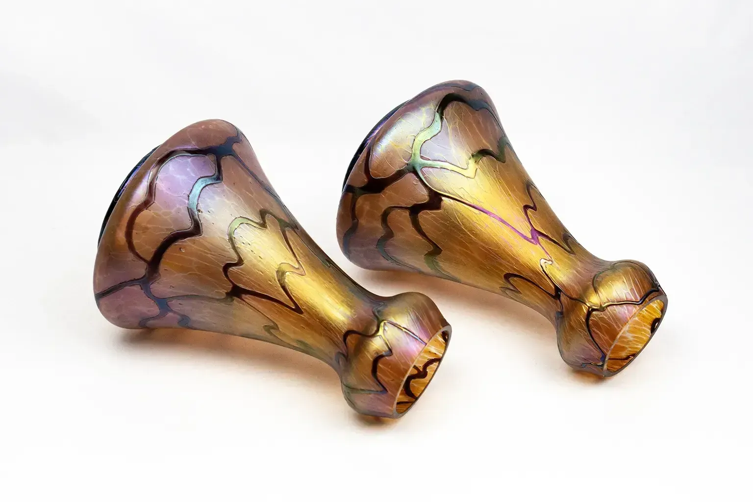 Pair Of Art Nouveau Vases In Iridescent Glass  Palme König And Habel Bohemia Circa 1900 photo furniture