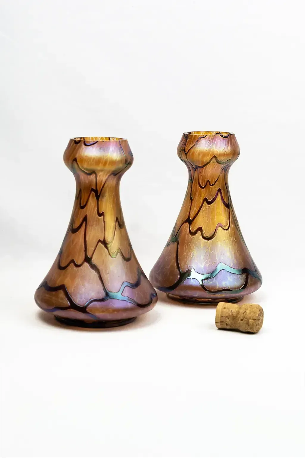 Pair Of Art Nouveau Vases In Iridescent Glass  Palme König And Habel Bohemia Circa 1900 photo vinterior