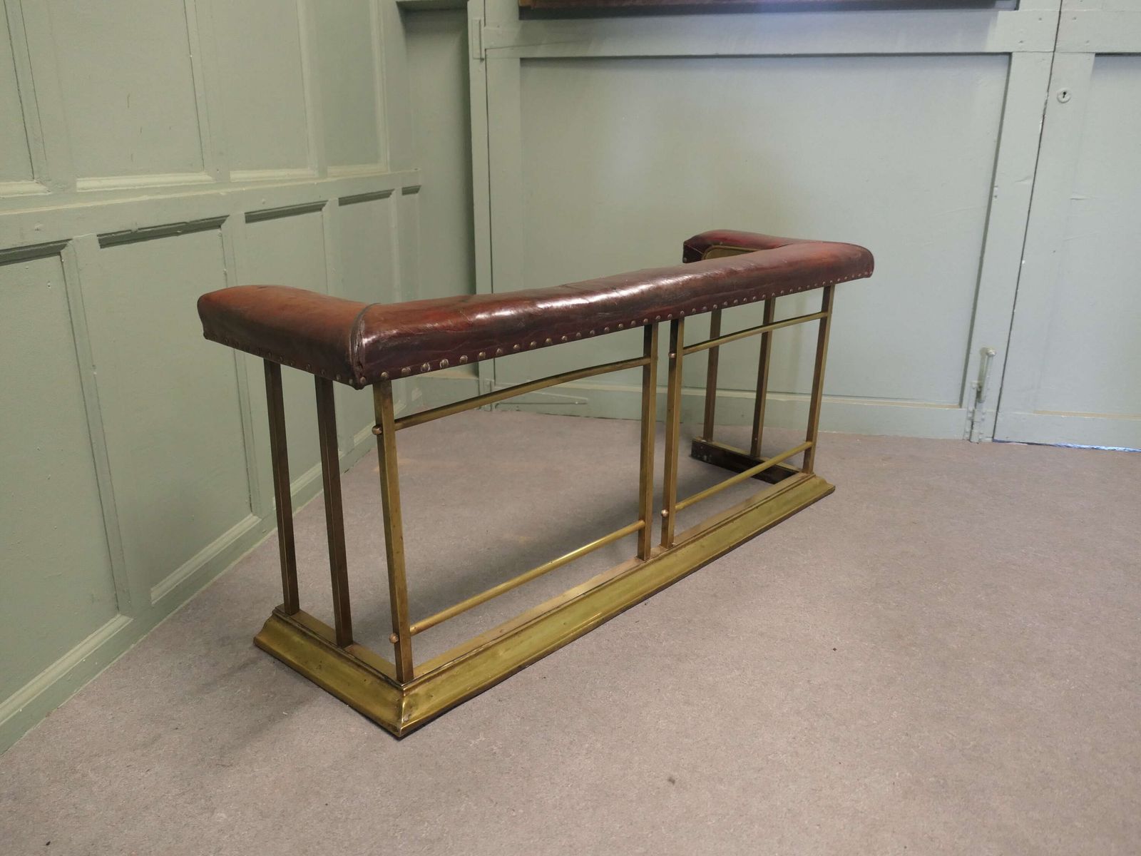 Brass And Red Leather Club Fender This Is A Genuine Piece Of Country House Decorative Fu photo 3000.0