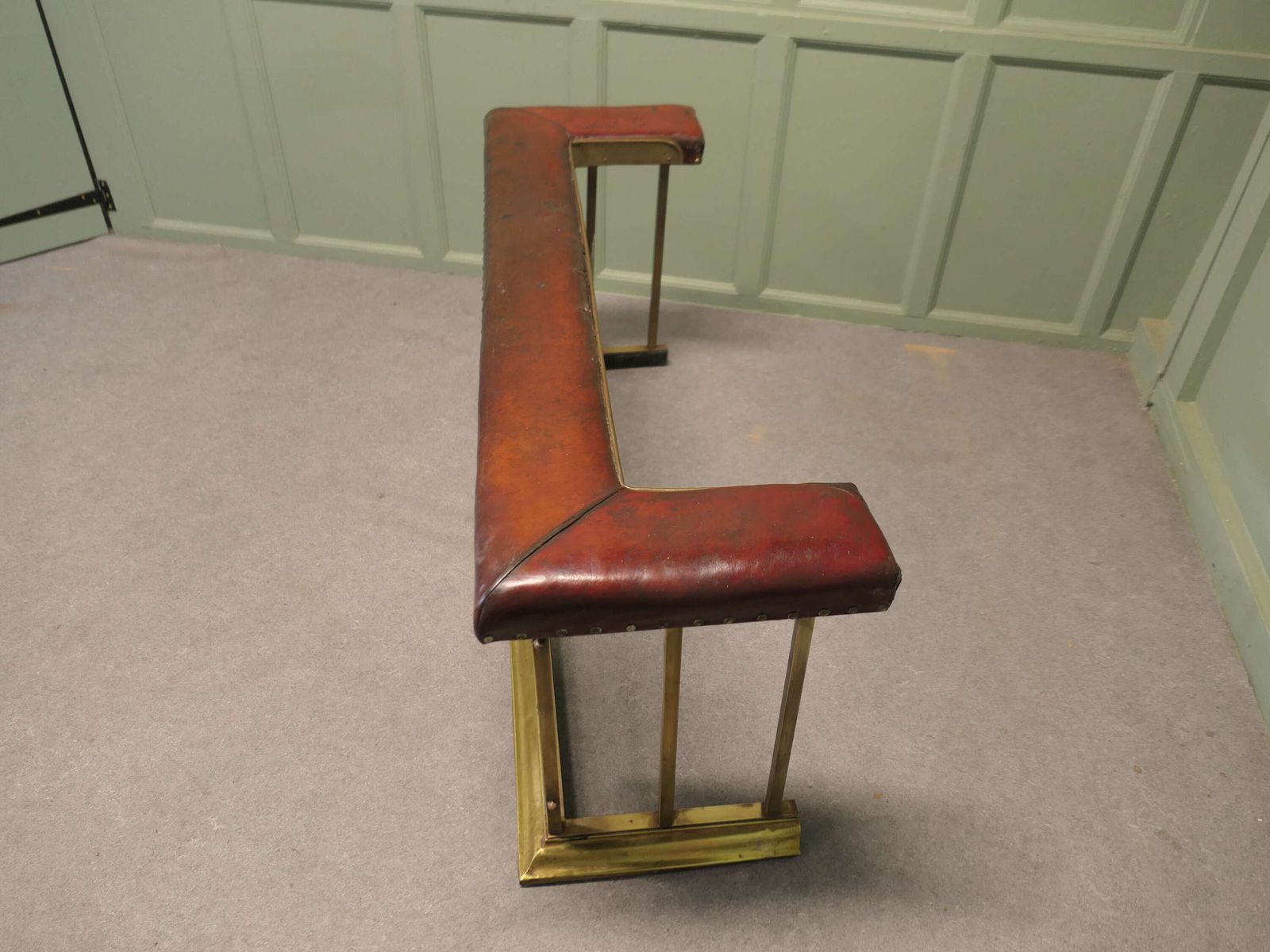 Brass And Red Leather Club Fender This Is A Genuine Piece Of Country House Decorative Fu photo vinterior