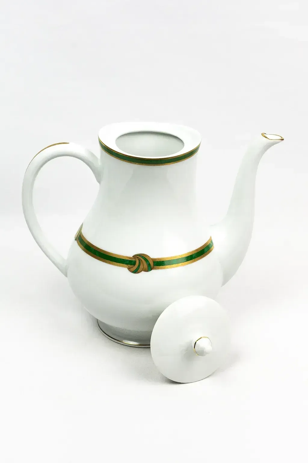 Christofle Paris  Green Ribbon Porcelain Teapot  Green And Gold Enamel Decoration photo buy