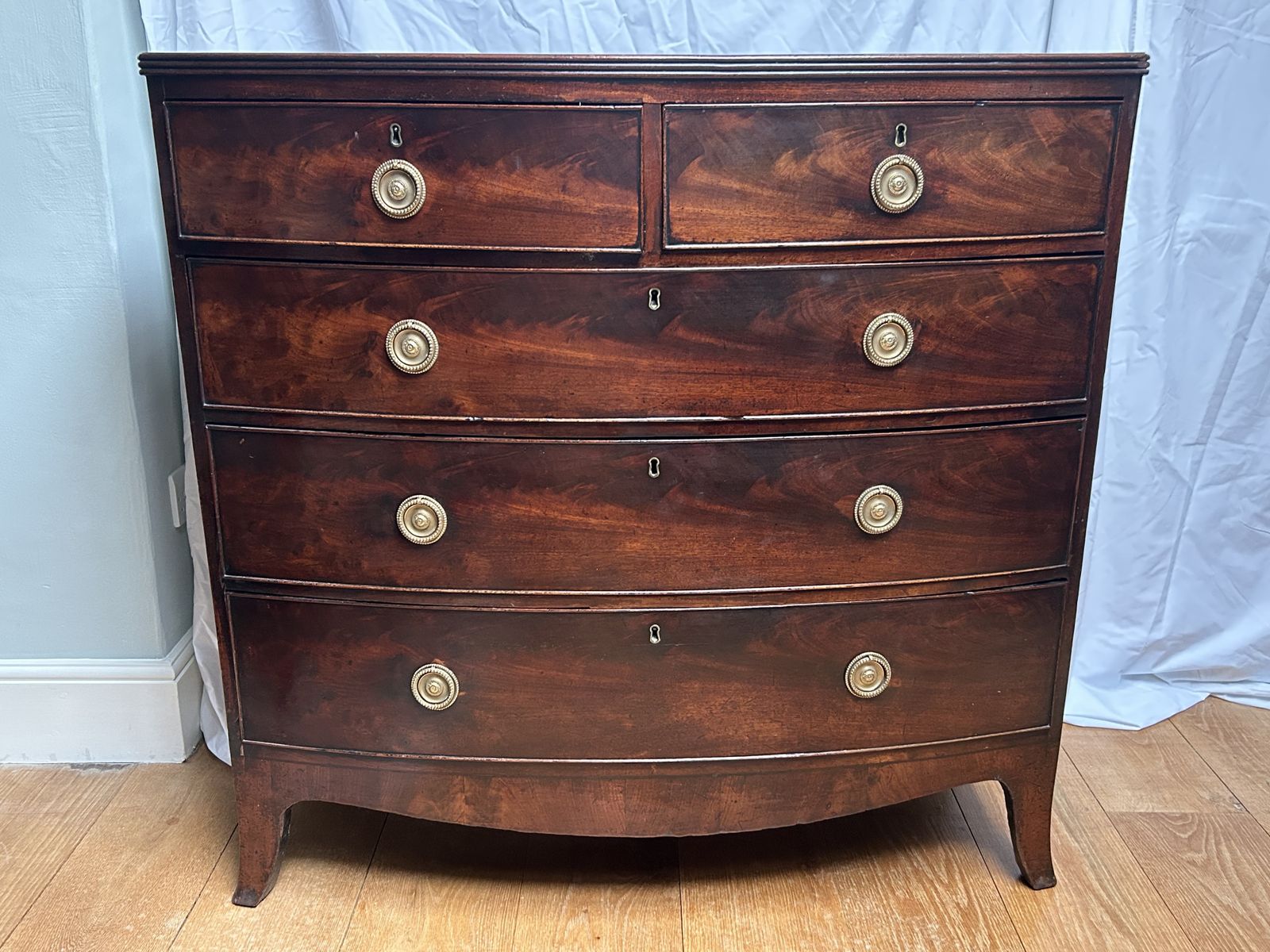 Regency Bow Fronted Mahogany Chest Of Drawers