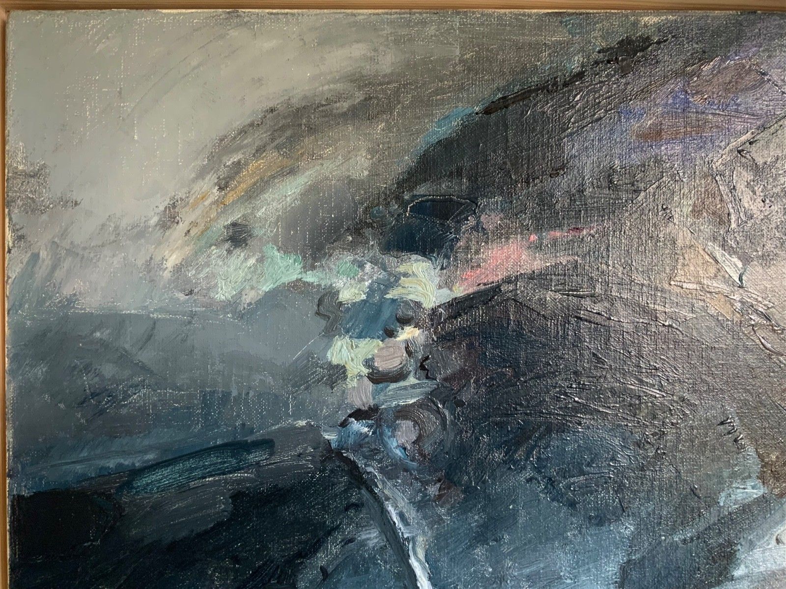 Oil Painting On Canvas, Contemporary Abstract, M.Sjolund 1983 photo for sale