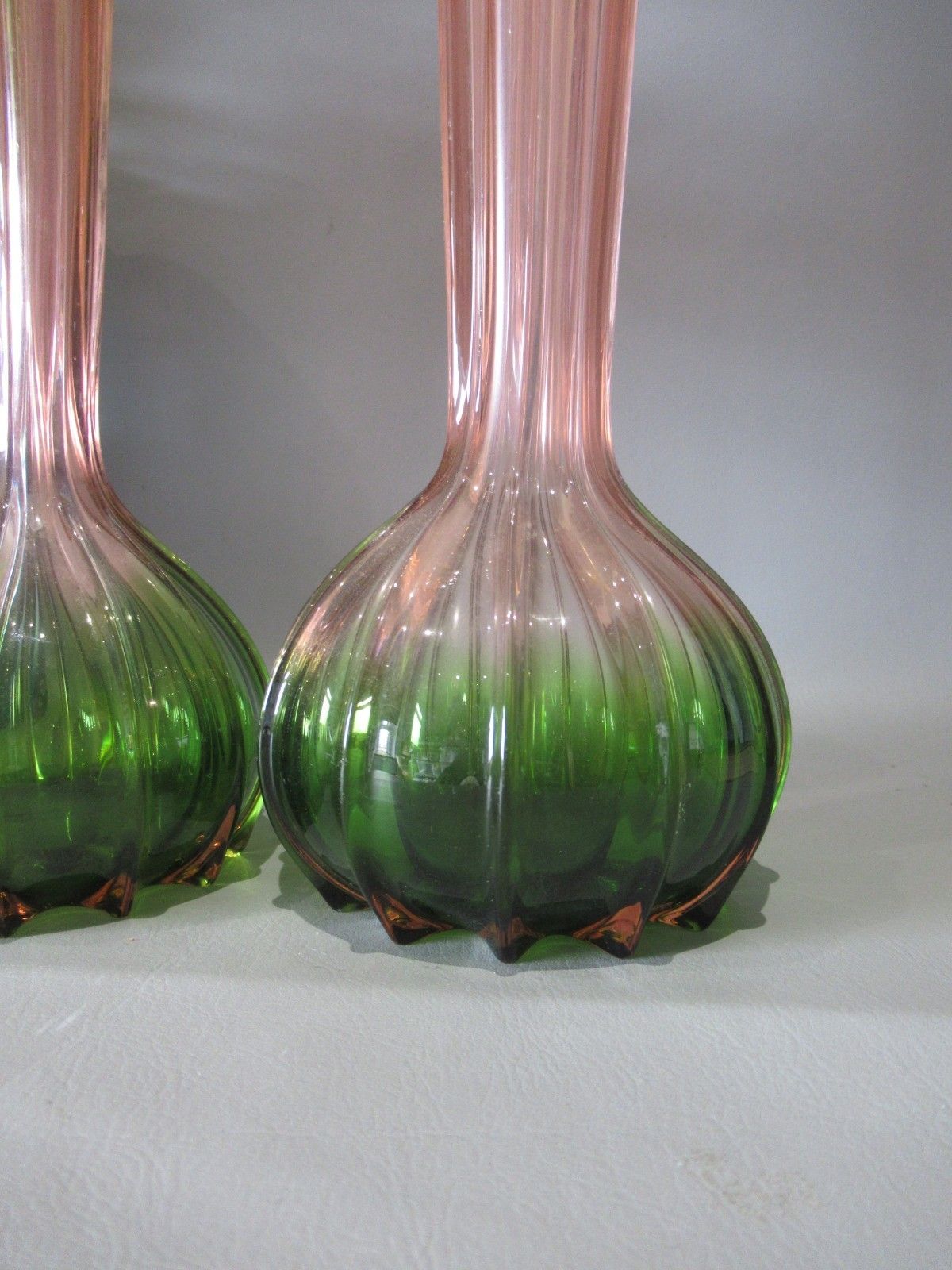 Art Nouveau Pair Rubina Verde 1920s Glass Vases Soliflore French Bohemian photo for sale