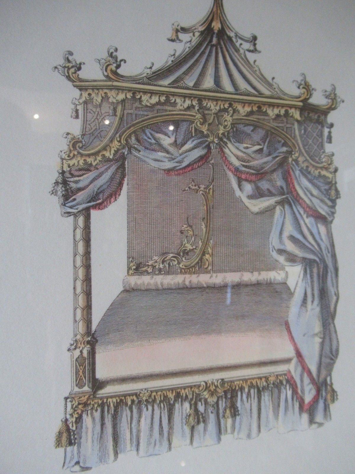 Set Of 4 Framed Thomas Chippendale Bed Engraving Prints 1753 Furniture Design photo vinterior