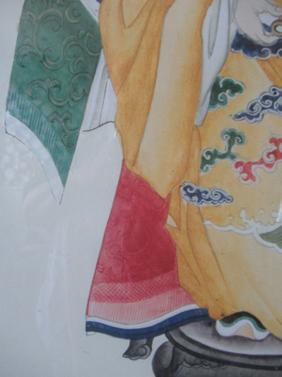 Chines Vtg Prints Emperor In Yellow Kimono Qsu Sun Niang Niang L Mounted Framed photo 185.0