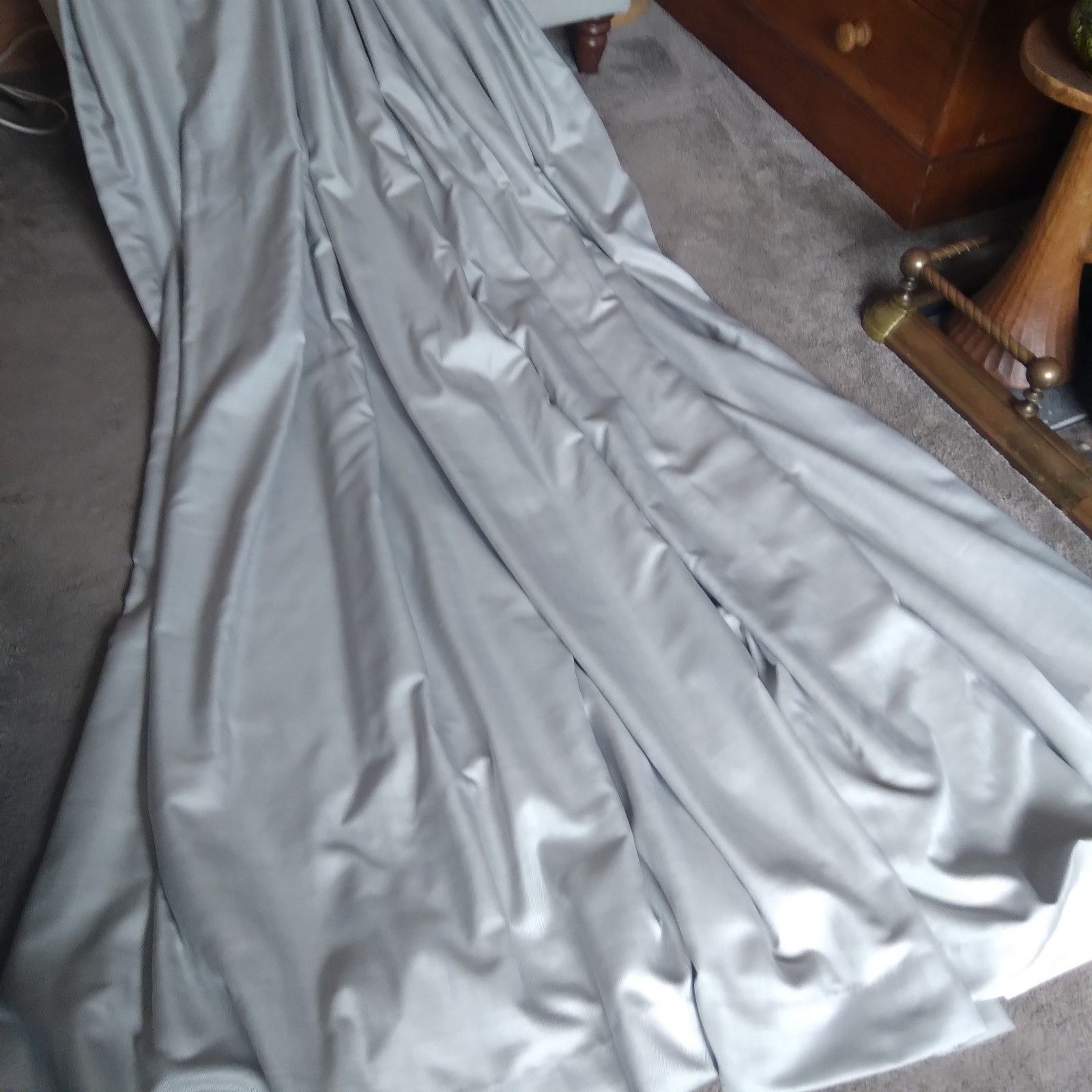 Grey Herrigbone Single Door Curtain Blackout 153 X 90 Inch Weighted Bespoke