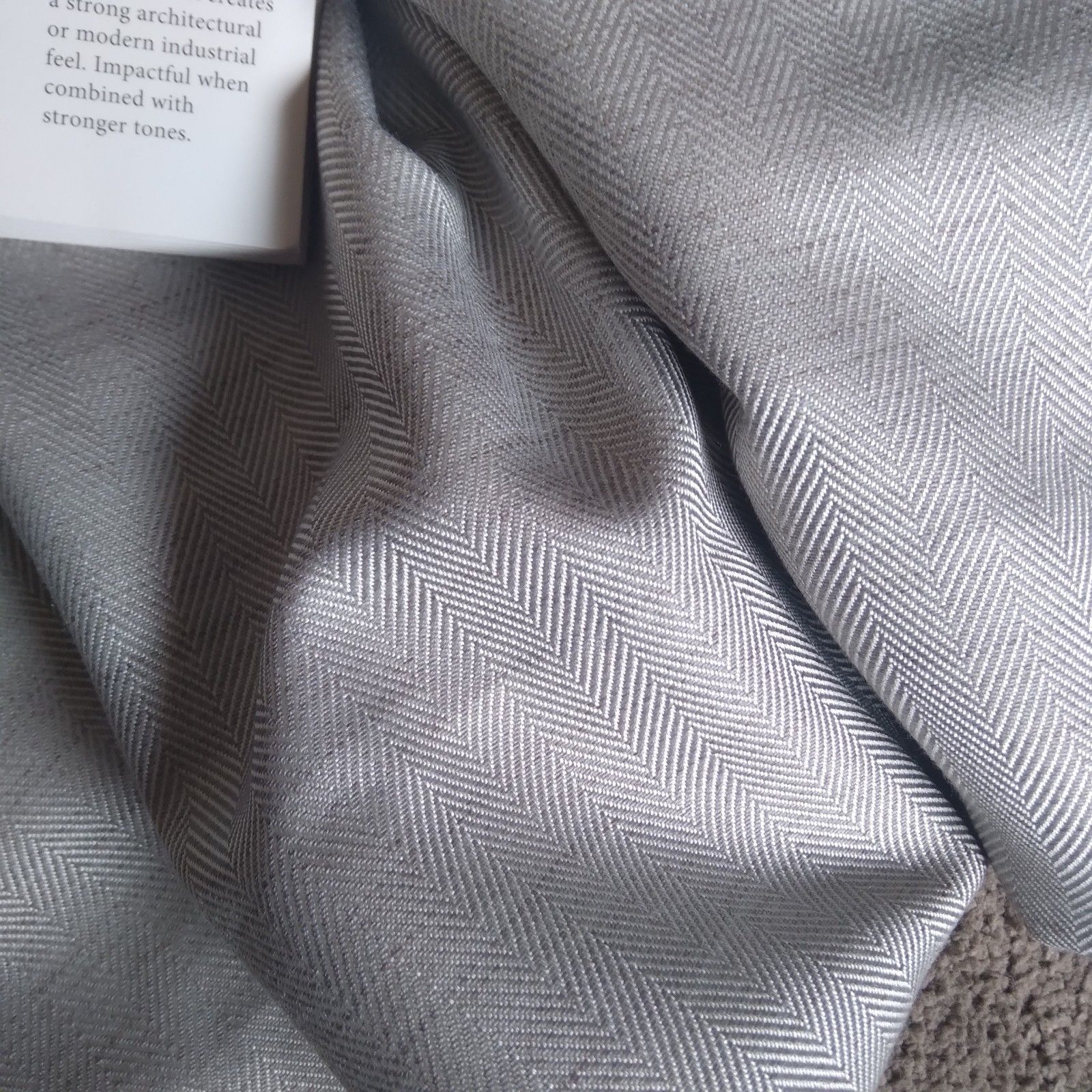 Grey Herrigbone Single Door Curtain Blackout 153 X 90 Inch Weighted Bespoke photo 150.0