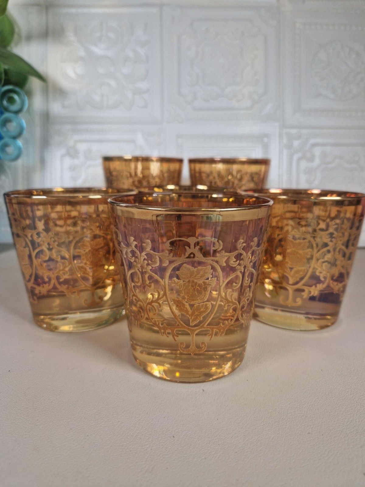 Vintage Cristal Real Gold Set 6 Tumblers Glasses Italian J Preziosi Lavorato photo furniture
