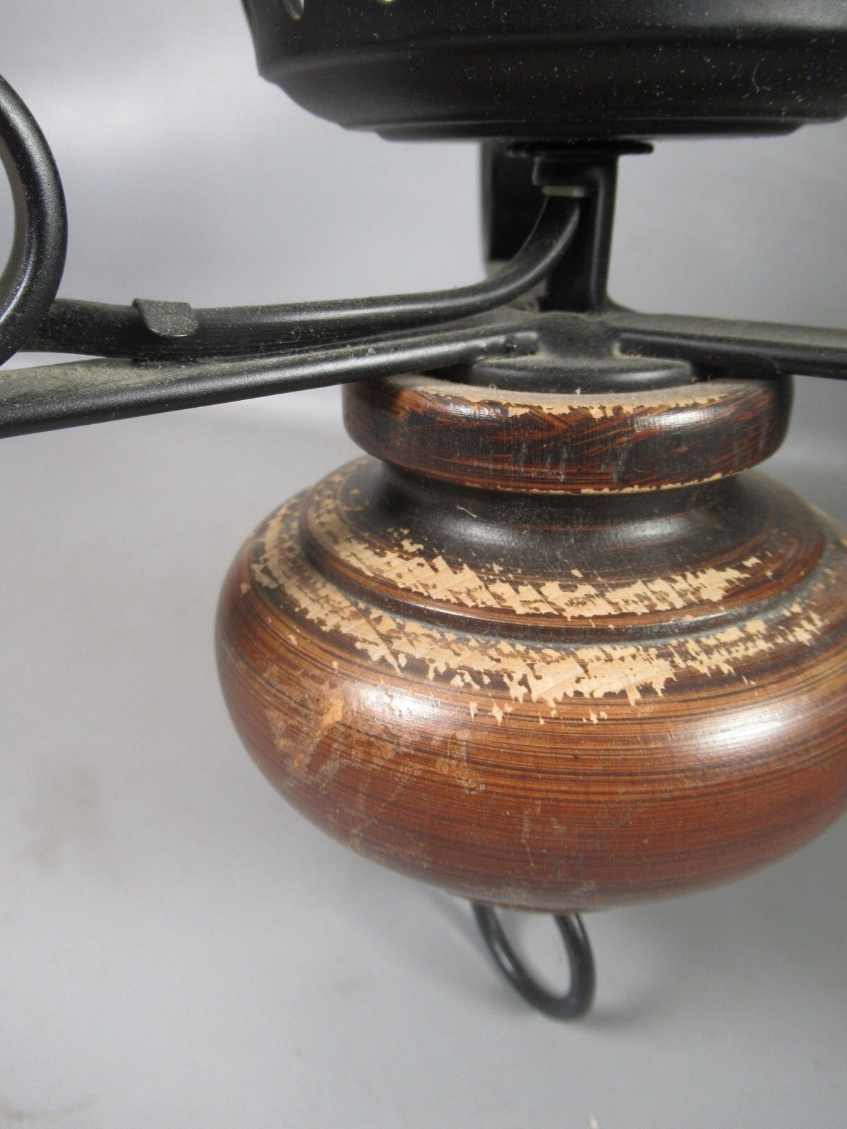 Vintage Electric Ceiling Oil Lanterns Black Metal Wooden Finial White Shade photo vintage