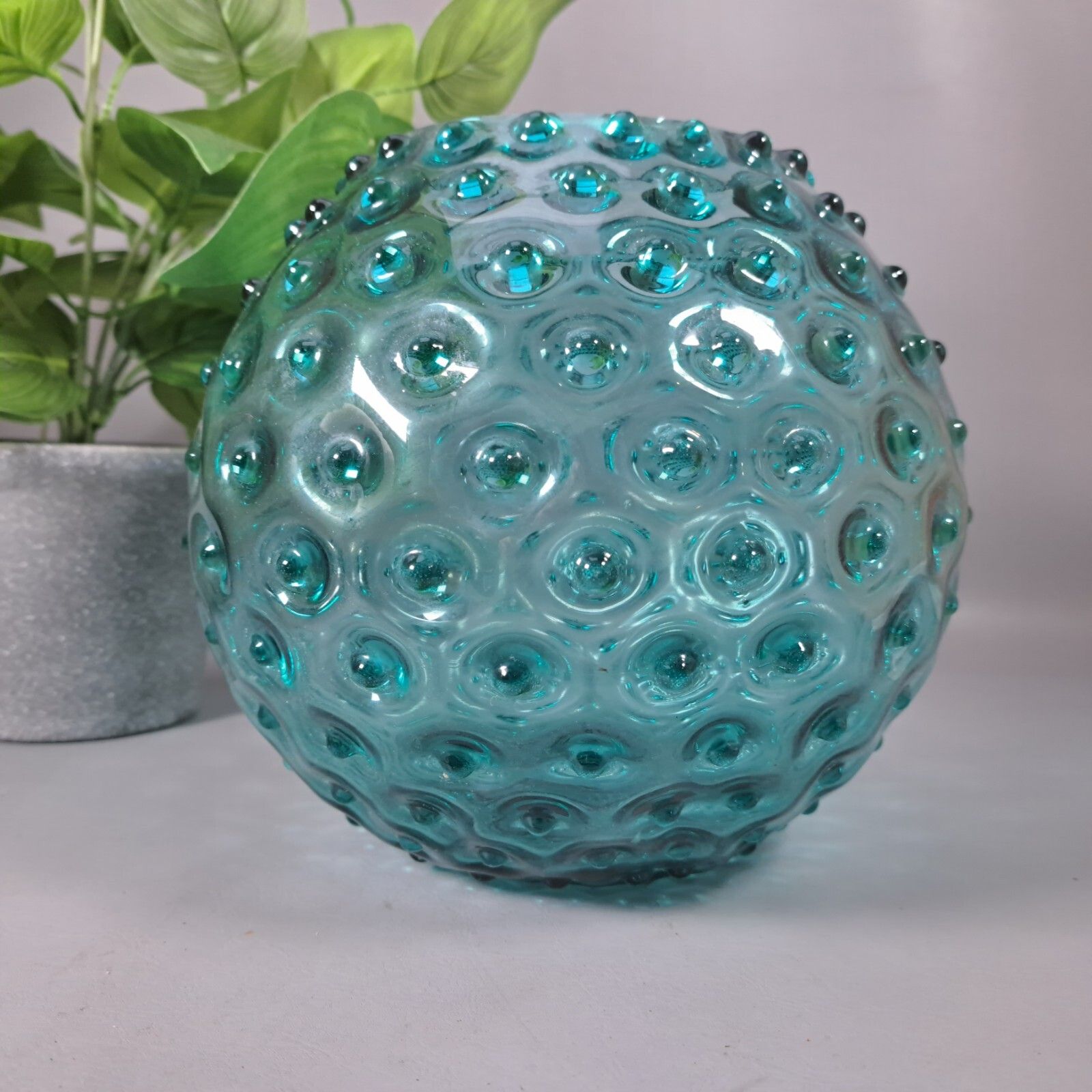 Mid Century Blue Sklo Nipple Round Globe Vase 7.5 Inch Hobnail Glass photo furniture