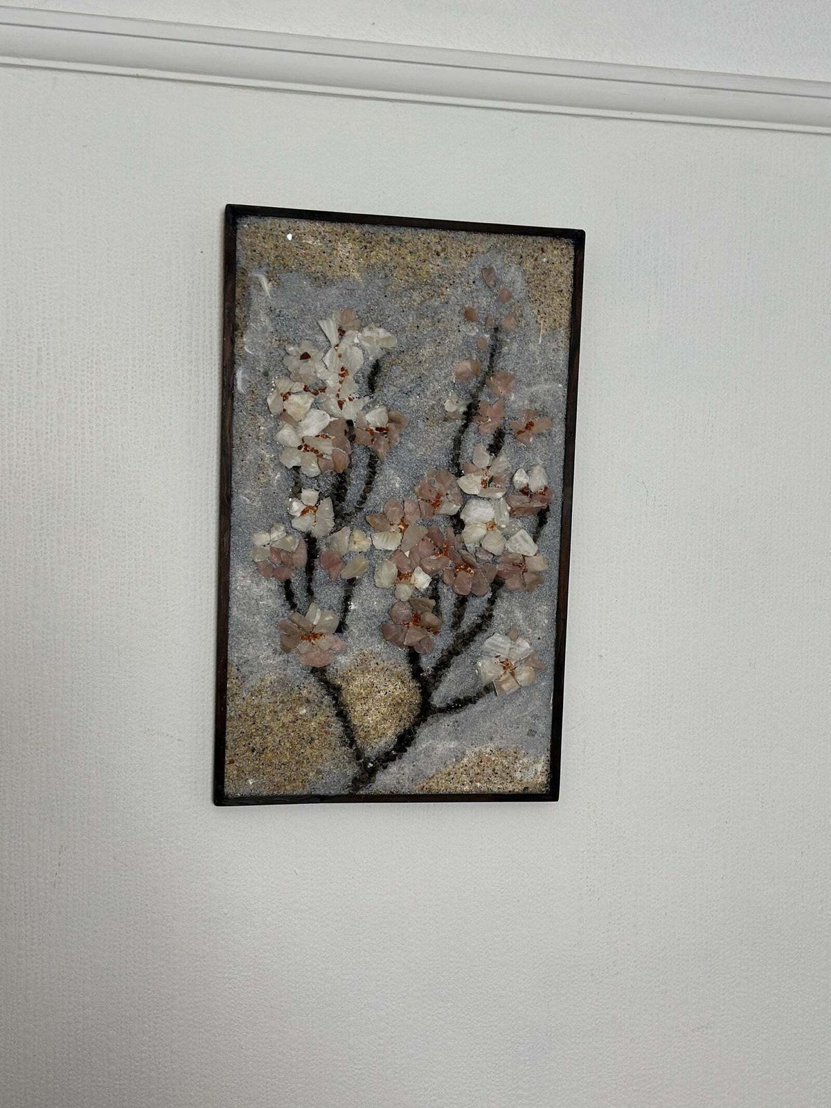 Original Swedish Stone Work On Panel – “äppelblom” (Apple Blossom)  By Olga Aue‑Birkfeldt – 1981 – Framed – 52 × 32 Cm (20.5" × 12.6") photo vintage