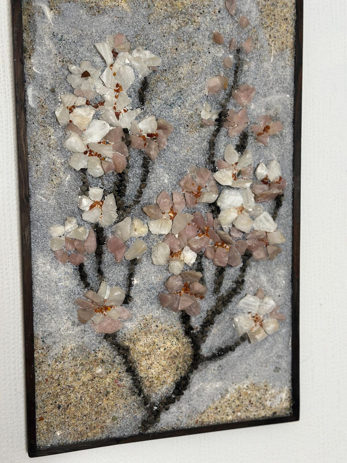 photo vinterior Original Swedish Stone Work On Panel – “äppelblom” (Apple Blossom)  By Olga Aue‑Birkfeldt – 1981 – Framed – 52 × 32 Cm (20.5" × 12.6")