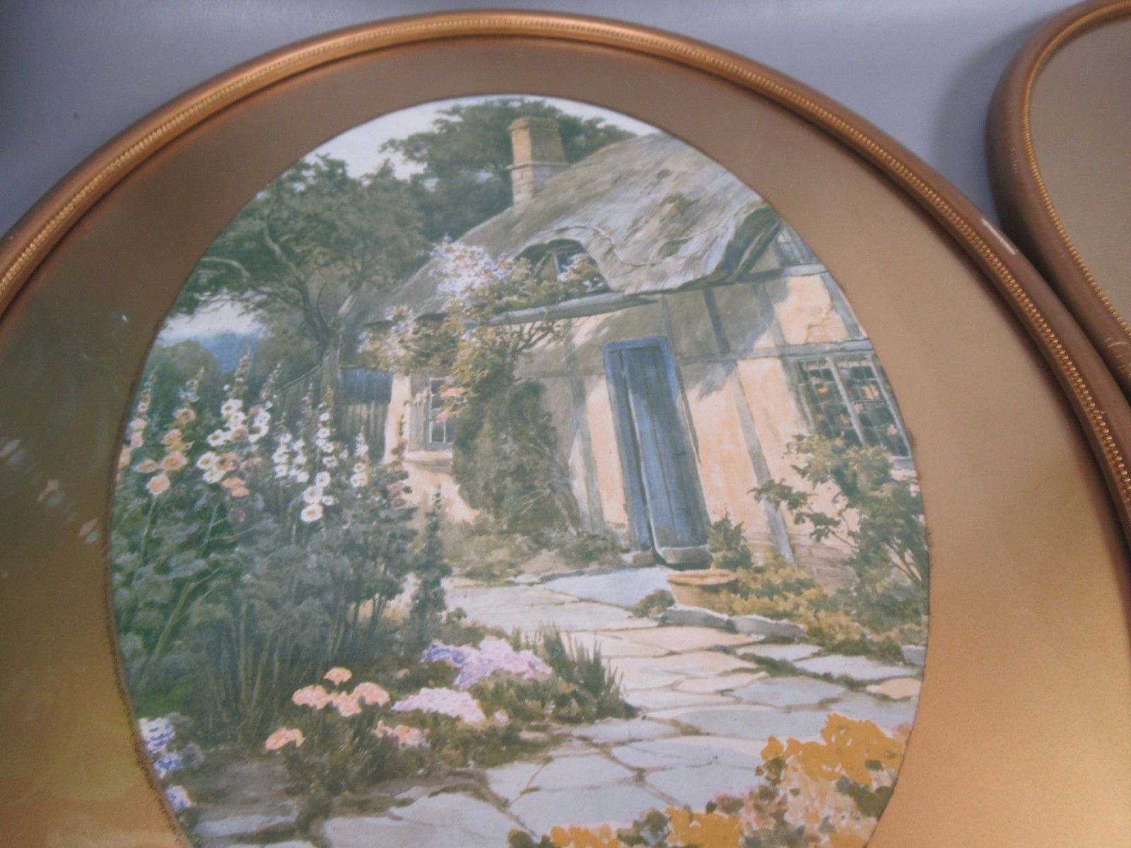 Vintage Framed Country Cottage Prints Gold Frame Oval Pair Country House Boots photo furniture