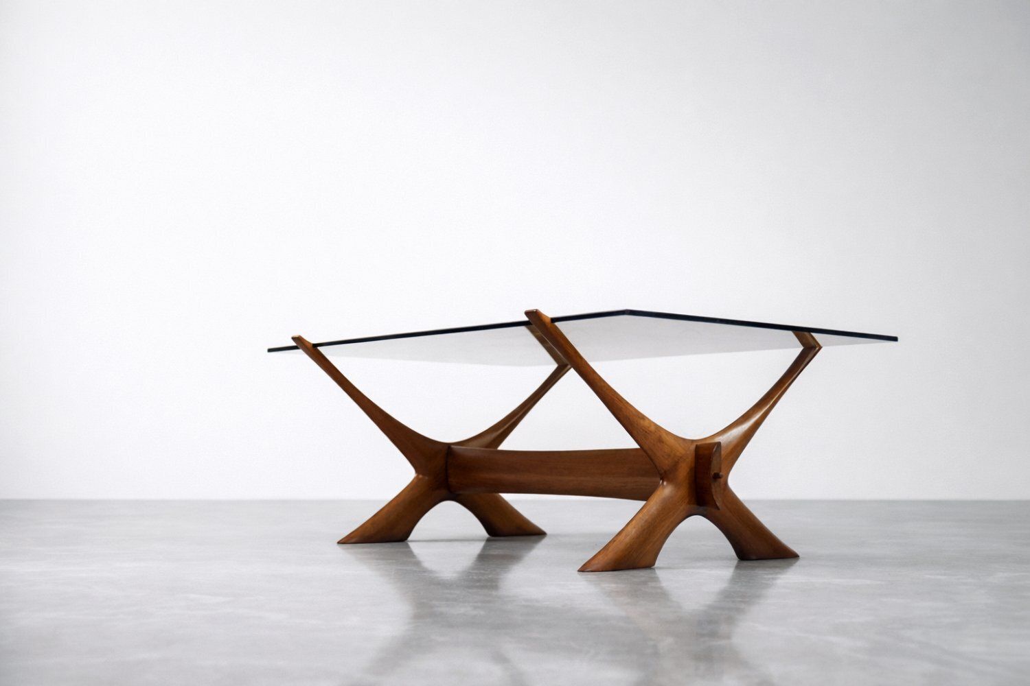 Mid Century Scandinavian Modern Glass And Walnut Condor Coffee Table By Fredrik Schriever Abeln For örebro Glass, 1960s