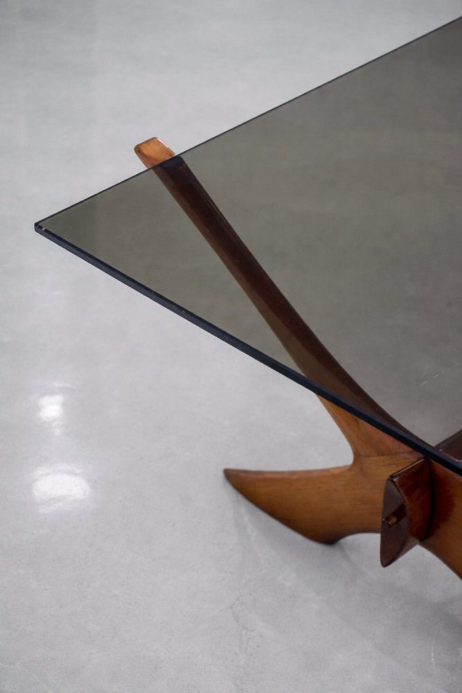 Mid Century Scandinavian Modern Glass And Walnut Condor Coffee Table By Fredrik Schriever Abeln For örebro Glass, 1960s photo vinterior