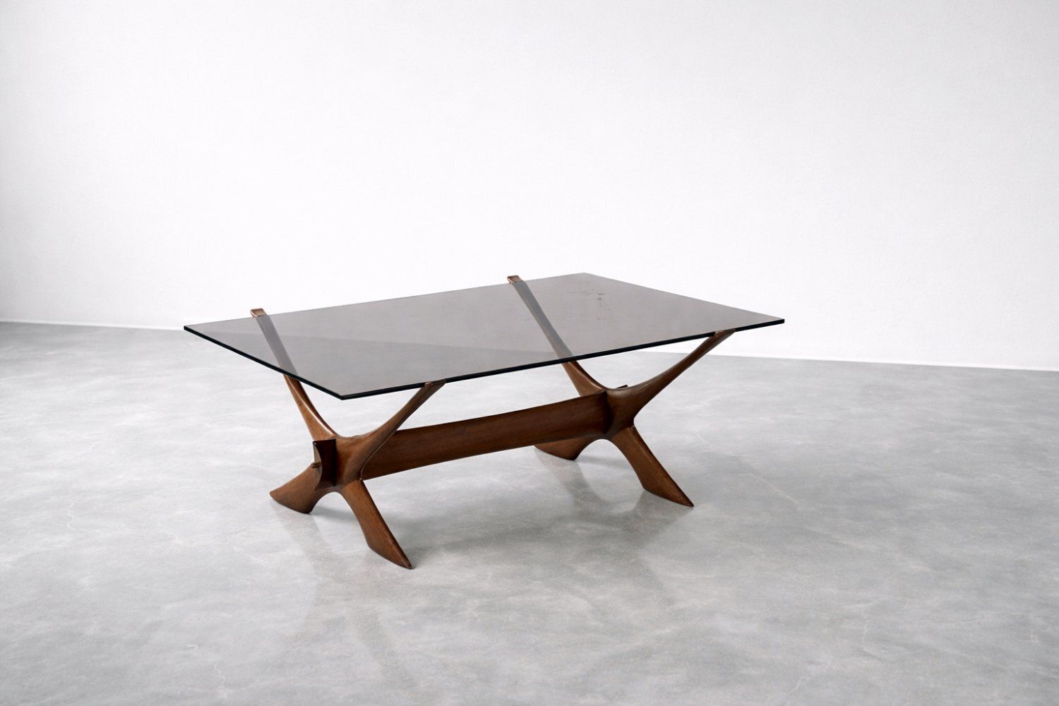 Mid Century Scandinavian Modern Glass And Walnut Condor Coffee Table By Fredrik Schriever Abeln For örebro Glass, 1960s photo vintage