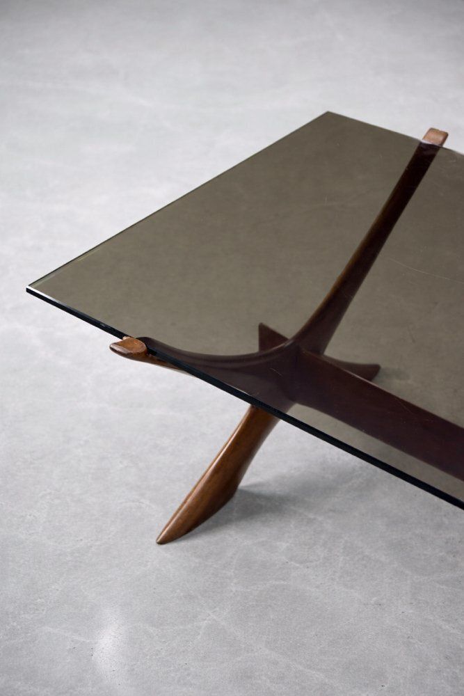 photo vinterior Mid Century Scandinavian Modern Salontafel 'Condor' Van Glas En Walnoot, Fredrik Schriever Abeln Voor örebro Glass, Ca. Jaren 1960