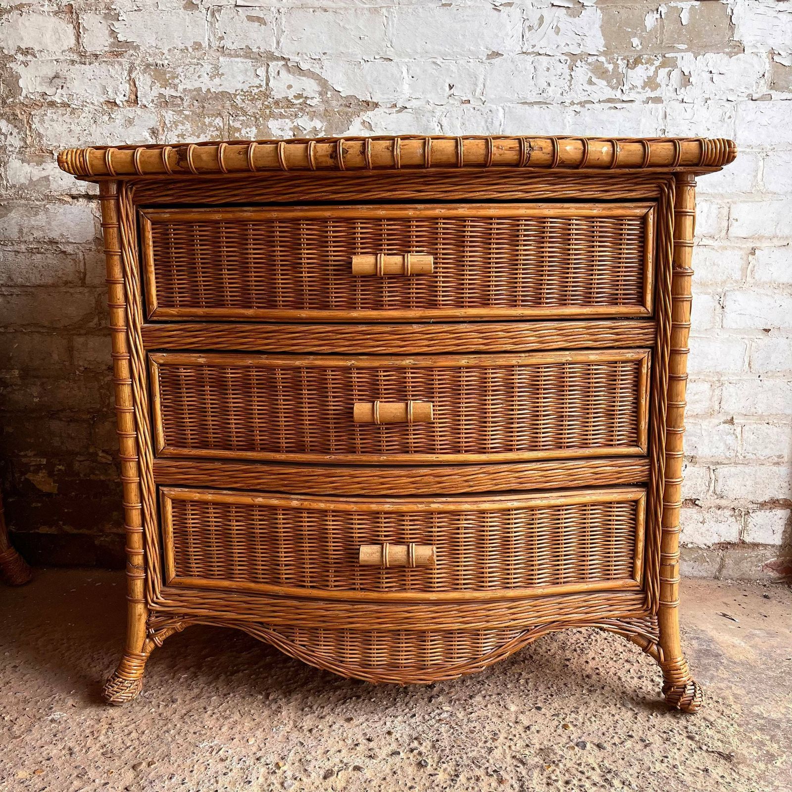 Mid Century Bamboo And Wicker Chest Of Drawers/ Storage / Cupboard
