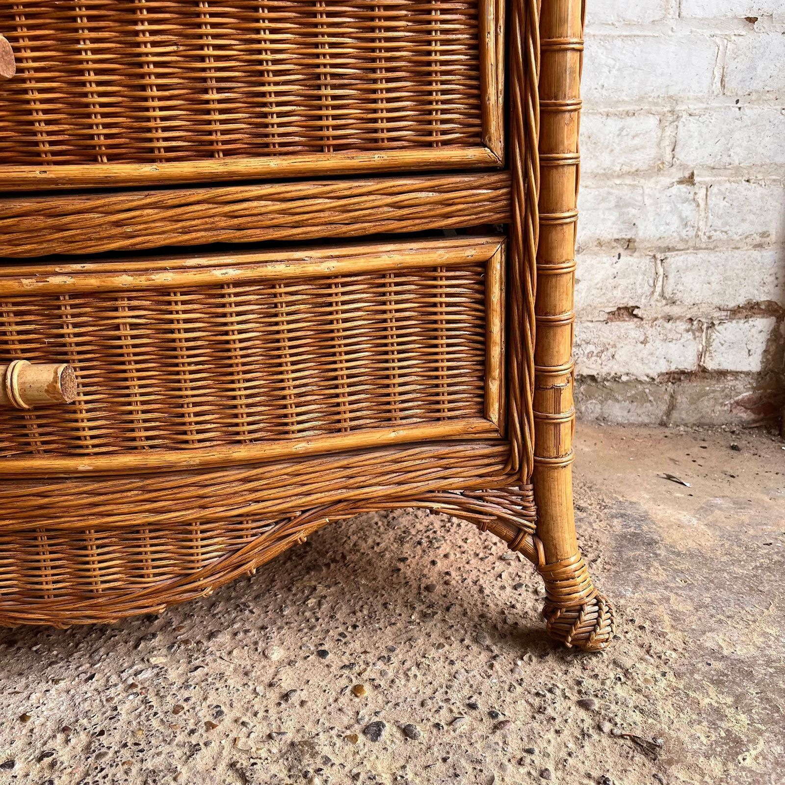 Mid Century Bamboo And Wicker Chest Of Drawers/ Storage / Cupboard photo vintage