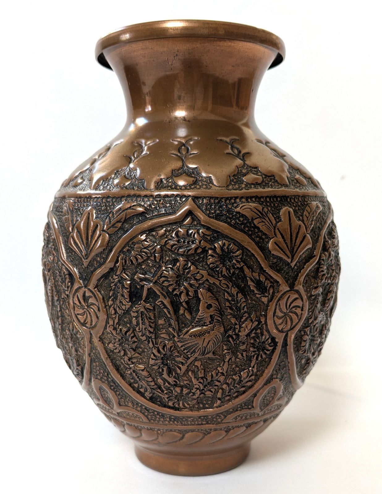 Antique Islamic Qajar Ghulamzani Carved Copper Vase photo furniture